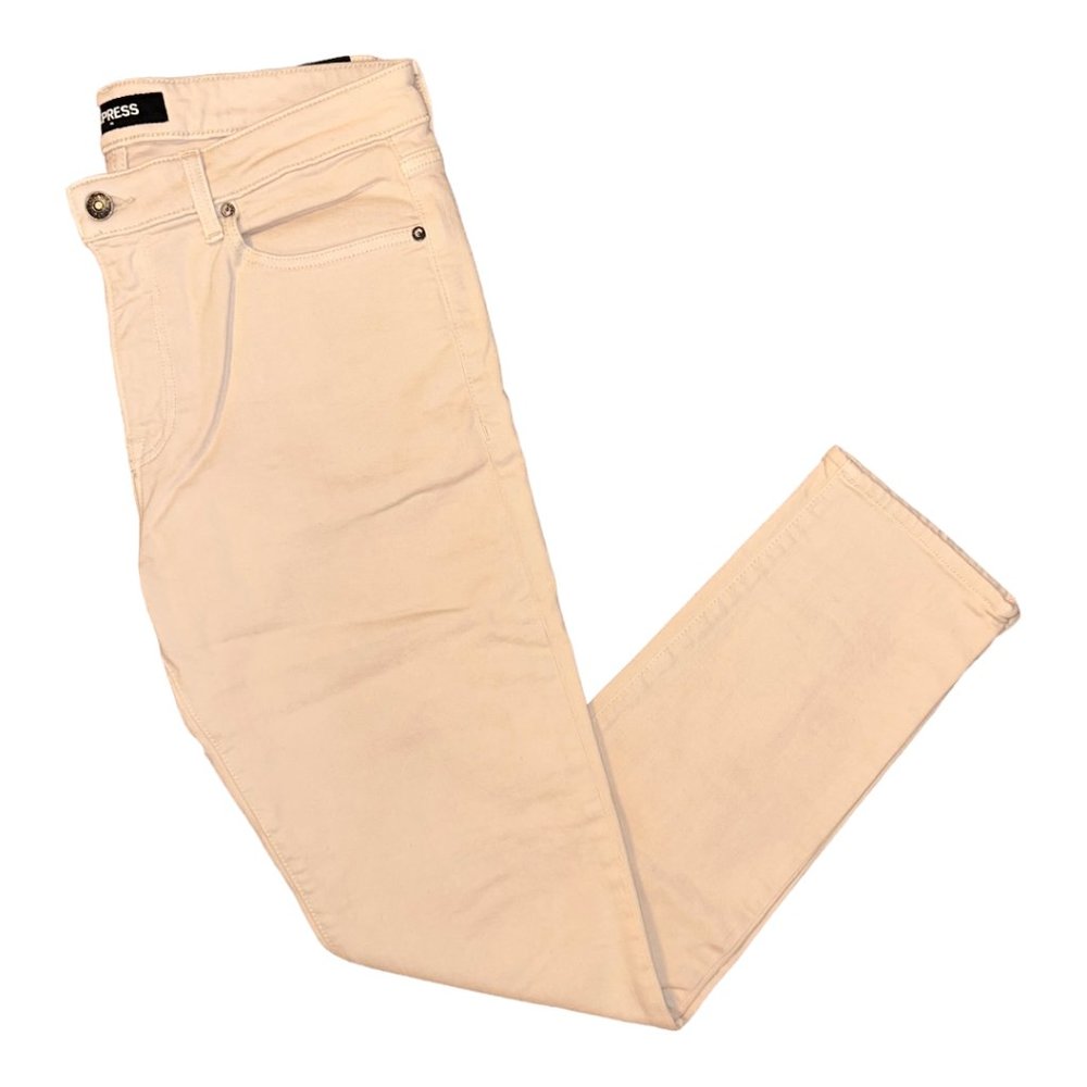 EXPRESS Men's Off White Cream Jeans Pants Slim Fit 32x32 Stretch Comfort EUC